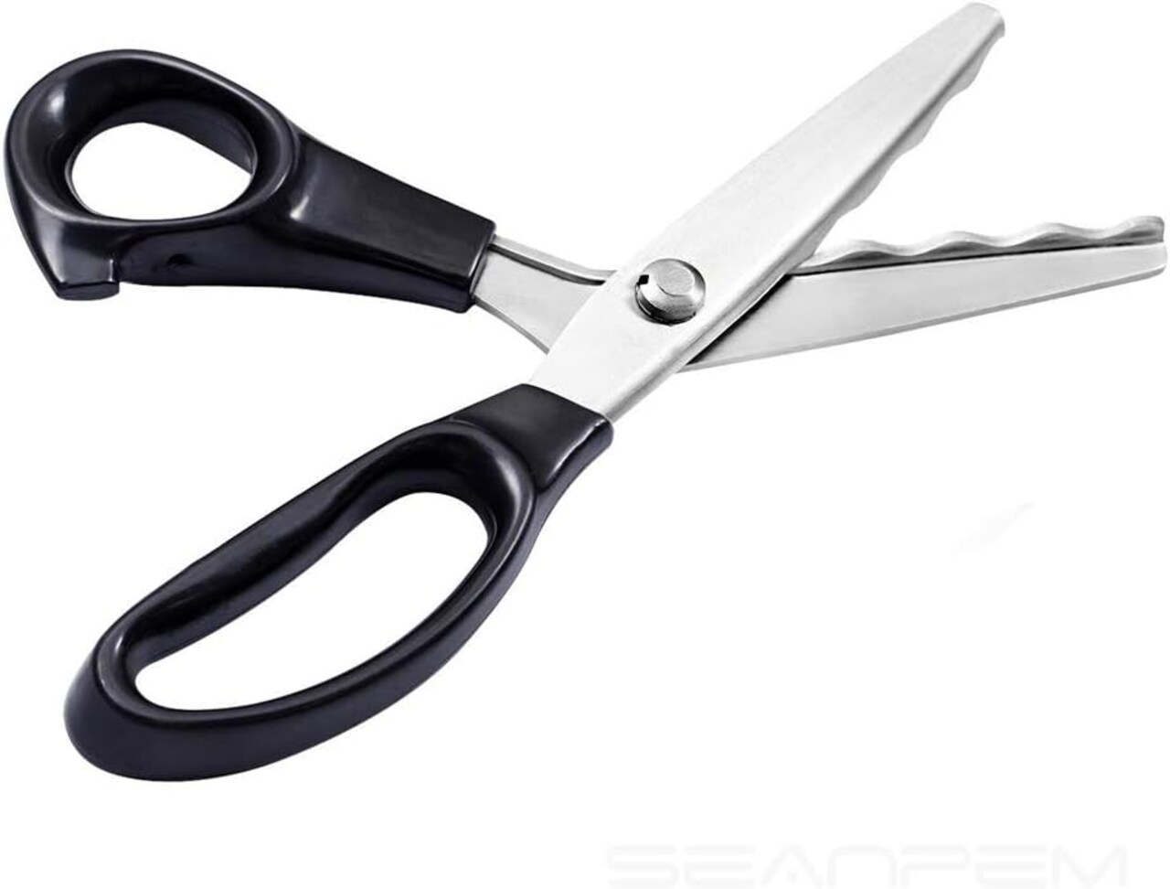 Fabric Pinking Shears Craft Scissors,Serrated Scalloped stainless Steel Handled Professional Sewing black Scissors, Scissors for Leather, Tailoring, Paper Crafts Hand shears etc. (Scalloped18mm)
